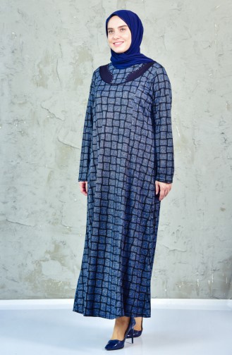 Large Size Checkered Dress 4311-04 Indigo 4311-04