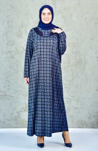 Large Size Checkered Dress 4311-04 Indigo 4311-04