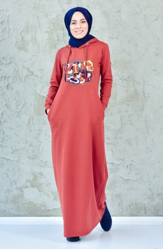 Brick Red Hijab Dress 8276-04
