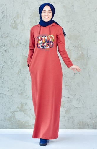Brick Red Hijab Dress 8276-04