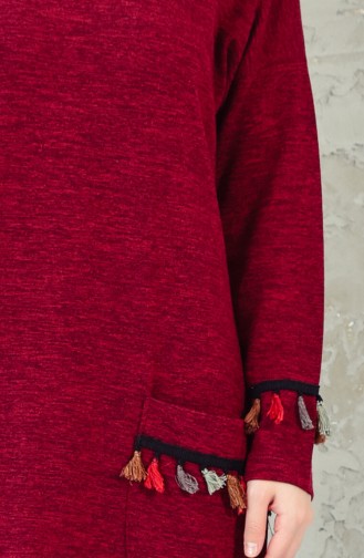 Slim Knitwear Tasseled Tunic 5057-04 Claret Red 5057-04