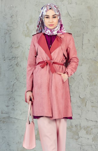 Belted Suede Trench Coat 5012-01 Dry Rose 5012-01