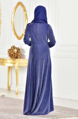 Navy Blue Hijab Evening Dress 6100-03