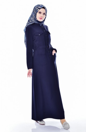 Navy Blue Hijab Dress 4024-03