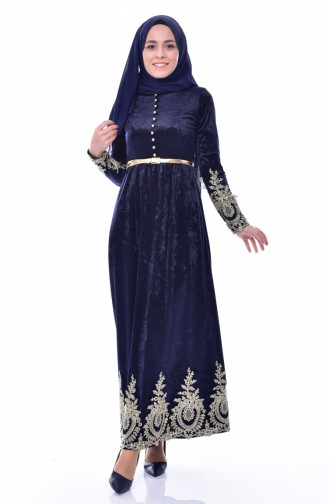 Navy Blue Hijab Dress 4484-02