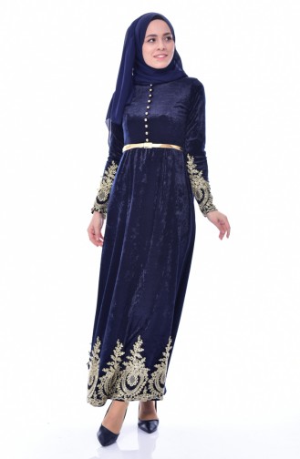 Navy Blue Hijab Dress 4484-02
