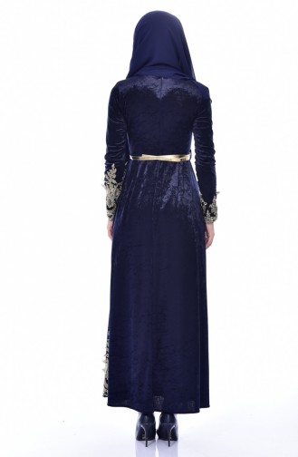 Navy Blue Hijab Dress 4484-02