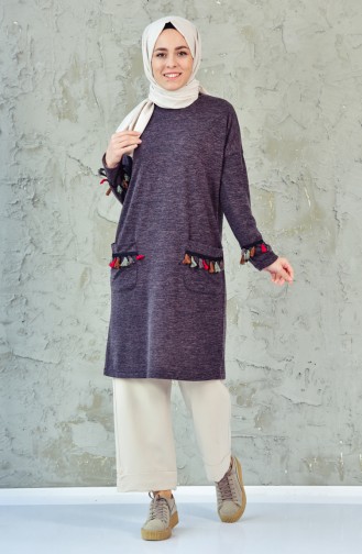 Slim Knitwear Tasseled Tunic 5057-02 Purple 5057-02