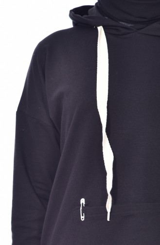 ايلميك بلوز رياضي بتصميم موصول بقبعة 5197-02 لون أسود 5197-02