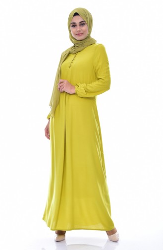 Düğme Detaylı Viskon Elbise 1250-20 Yağ Yeşil 1250-20