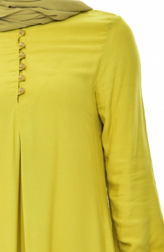 Düğme Detaylı Viskon Elbise 1250-20 Yağ Yeşil 1250-20