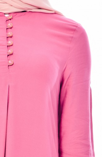 Düğme Detaylı Viskon Elbise 1250-22 Açık Vişne
