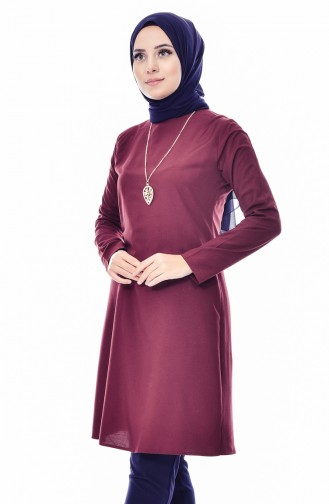 Kolyeli Tunik 3053-22 Vişne