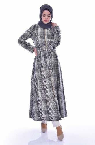 Dilber Zippered Plaid Long Cap 7072-01 Gray 7072-01