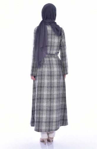 Dilber Zippered Plaid Long Cap 7072-01 Gray 7072-01