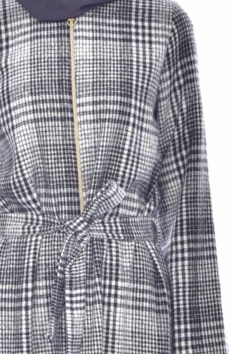 Dilber Zippered Plaid Long Cap 7072-01 Gray 7072-01