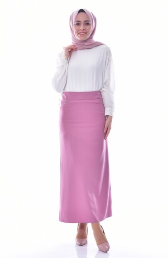 Chain Detailed Pencil Skirt 0512-03 Dried Rose 0512-03