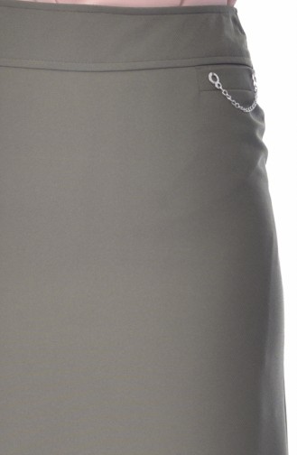 Chains Detailed Pencil Skirt 0512-01 Khaki 0512-01