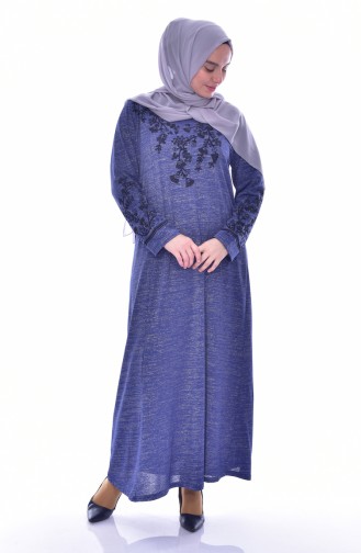 Robe Bordée Grande Taille 4828-02 İndigo 4828-02