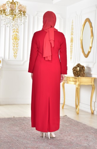 فستان سهرة يتميز بتفاصيل من الدانتيل بمقاسات كبيرة 1112-01 لون احمر 1112-01