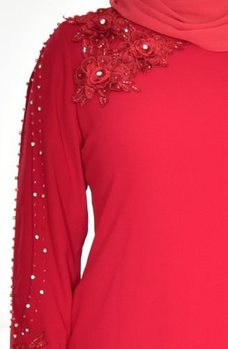 Büyük Beden Dantelli Abiye Elbise 1112-01 Kırmızı 1112-01