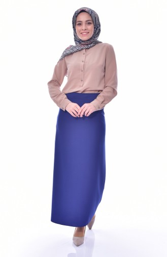 Chains Detailed Pencil Skirt 0512-02 Navy Blue 0512-02