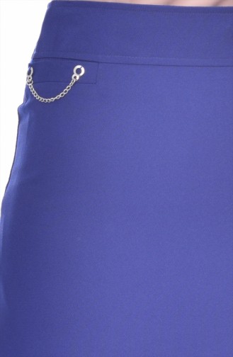 Chains Detailed Pencil Skirt 0512-02 Navy Blue 0512-02