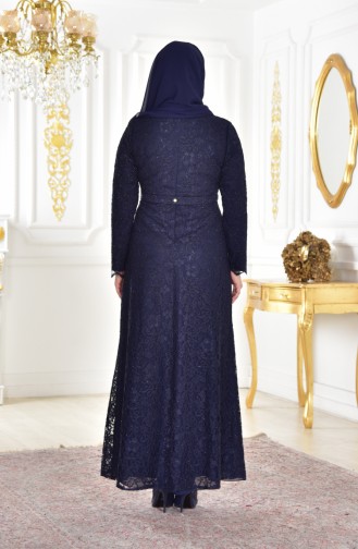 Robe de Soirée a Dentelle Grande Taille 1273-01 Bleu Marine 1273-01