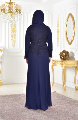 Robe de Soirée a Dentelle Grande Taille1280-02 Bleu Marine 1280-02