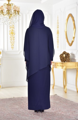 Robe de Soirée Grande Taille 4007-03 Bleu Marine 4007-03