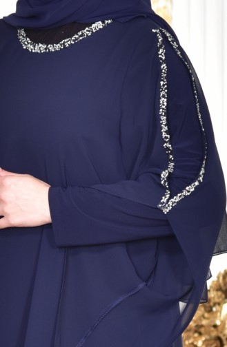 Navy Blue Hijab Evening Dress 4007-03