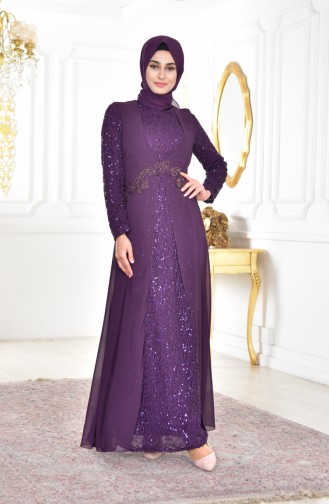 Sequined Chiffon Dress 52714-08 Purple 52714-08