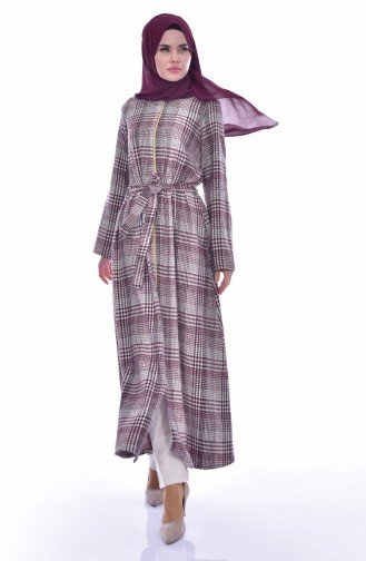 Zippered Plaid Long Cap 7072-03 Plum 7072-03