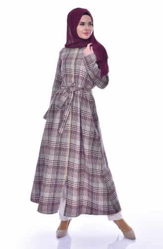 Zippered Plaid Long Cap 7072-03 Plum 7072-03