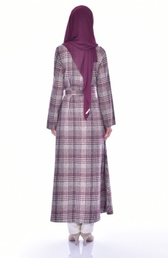 Zippered Plaid Long Cap 7072-03 Plum 7072-03