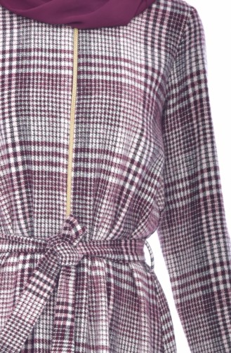 Zippered Plaid Long Cap 7072-03 Plum 7072-03