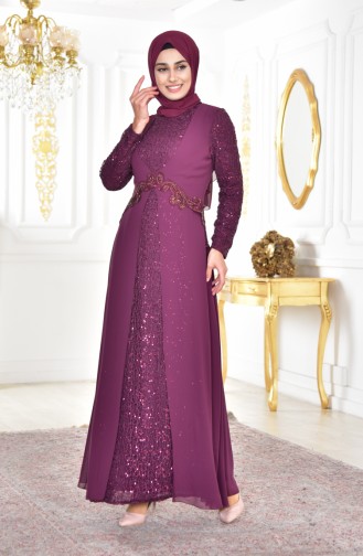 Sequined Chiffon Dress 52714-06 Plum 52714-06