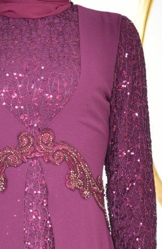 فستان شيفون بتفاصيل من الترتر 52714-06 لون ارجواني 52714-06