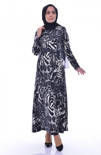 Dilber Leopard Patterned Dress 7076-01 Black 7076-01