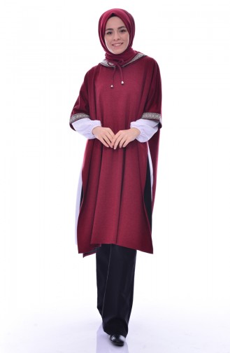 Poncho Détail Rayure 1552-03 Bordeaux 1552-03