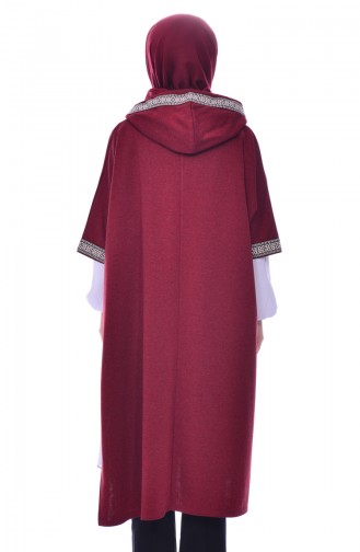 Ribbon Detailed Poncho Bordeaux 1553-04