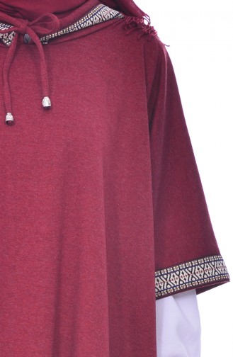 Ribbon Detailed Poncho Bordeaux 1553-04