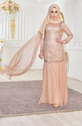 Gold Hijab Evening Dress 1813-02