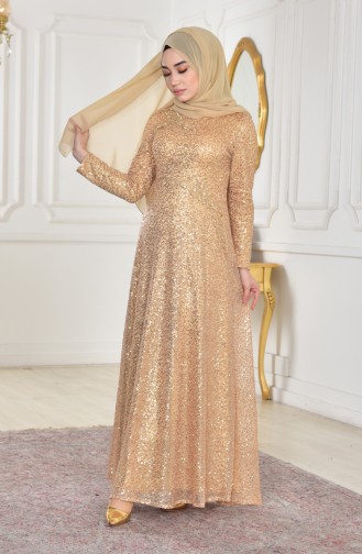 Taşlı Abiye Elbise 1815-02 Gold