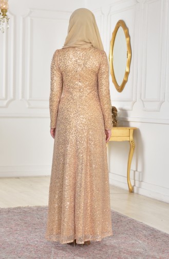 Taşlı Abiye Elbise 1815-02 Gold