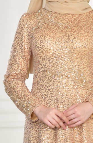 Taşlı Abiye Elbise 1815-02 Gold
