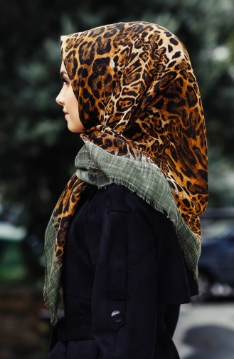 Leopard Patterned Scarf 2098-17 Khaki 2098-17