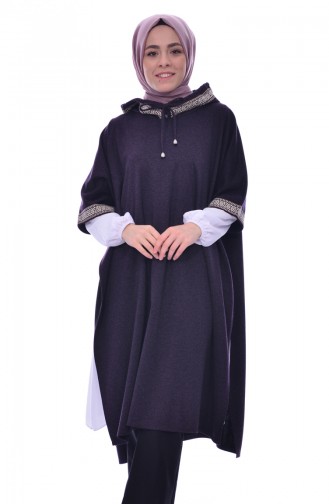 Ribbon Detailed Poncho Dark Purple 1553-02