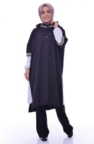 Poncho Détail Rayure 1552-01 Pourpre Foncé 1552-01