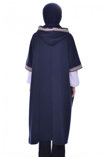 Ribbon Detailed Poncho Navy Blue 1553-03